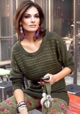 ANISTON návrhářský módní svetr, dámský svetr v olivové barvě 