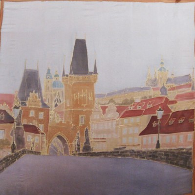 Hedvábný ručně malovaný šátek 18 - Praha