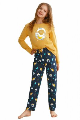 Dívčí pyžamo Sarah žluté s kočkou